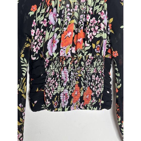 Free People Blouse Women’s Sz XS Floral Final Rose Cropped Sheer Balloon Sleeve - Picture 6 of 7